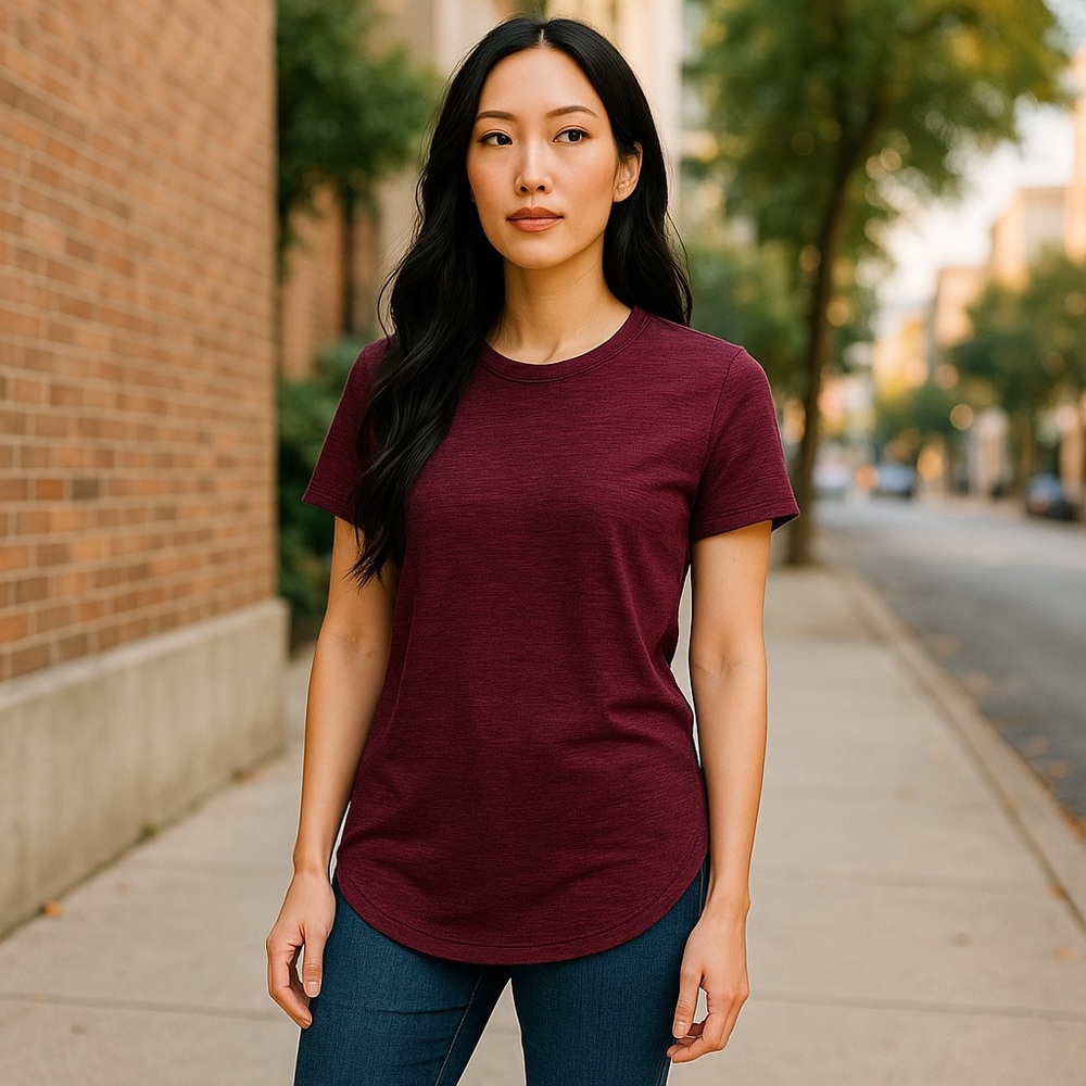 Mudd Maroon T-Shirt – Women's Size Medium – Soft Blend with Side Slits